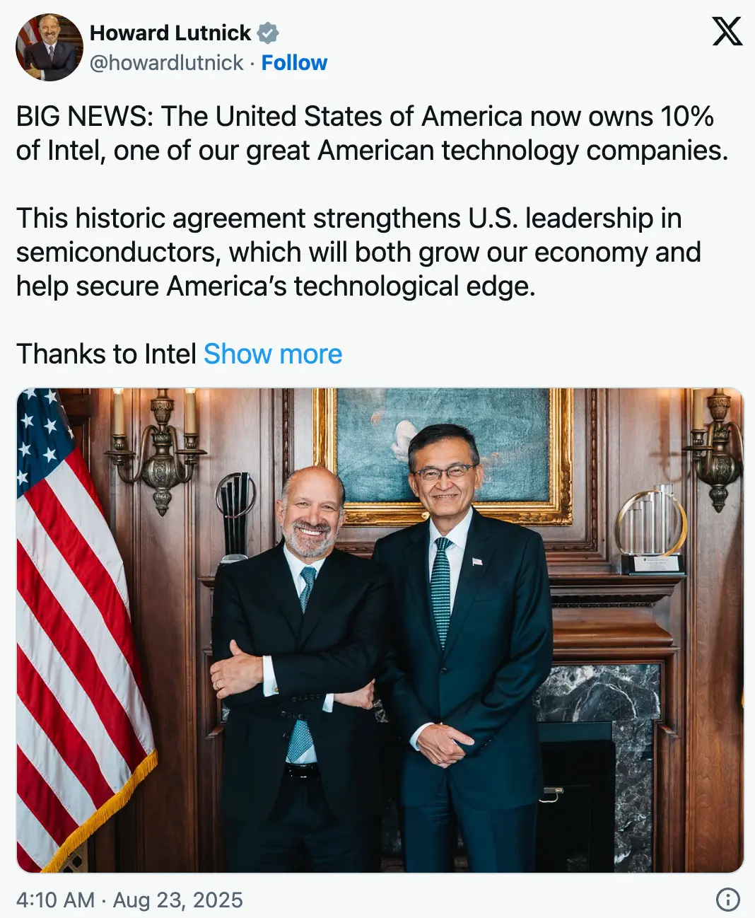 美商務(wù)部長(zhǎng)盧特尼克官宣交易